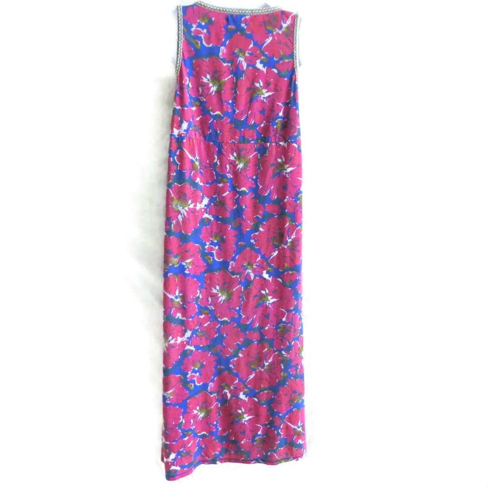Lucky Brand Peru Maxi Dress Pink Blue Floral Cotton Silver Lurex Trim S - Picture 3 of 7